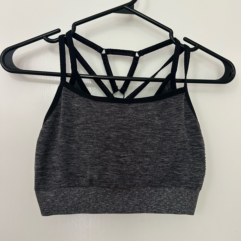 Gymshark Gray and Black Strappy Sports Bra